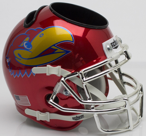 Kansas Jayhawks Miniature Football Helmet Desk Caddy <B>Scarlet Red Large Decal</B>