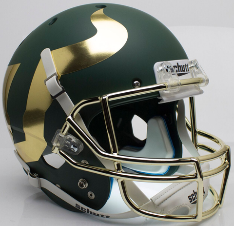 South Florida Bulls Full XP Replica Football Helmet Schutt <B>Matte Green Chrome Mask</B>