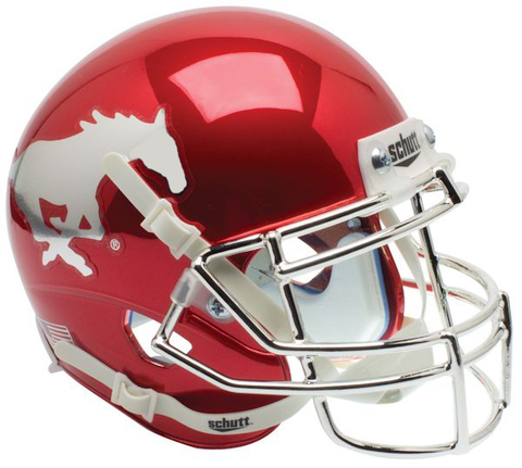 Southern Methodist (SMU) Mustangs Mini XP Authentic Helmet Schutt <B>Red Chrome With Chrome Mask</B>