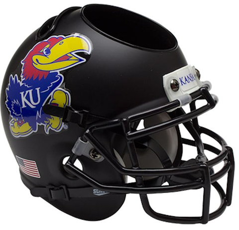 Kansas Jayhawks Miniature Football Helmet Desk Caddy <B>Matte Black</B>