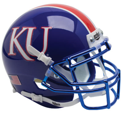 Kansas Jayhawks Mini XP Authentic Helmet Schutt <B>Blue with Chrome Mask</B>