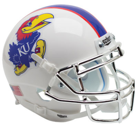 Kansas Jayhawks Miniature Football Helmet Desk Caddy <B>White with Chrome Mask</B>