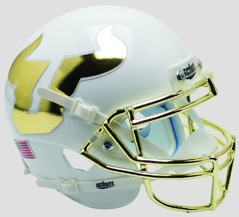 South Florida Bulls Full XP Replica Football Helmet Schutt <B>White with Chrome Mask</B>