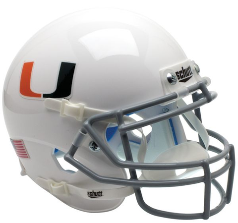 Miami Hurricanes Mini XP Authentic Helmet Schutt <B>White with Black Mask</B>