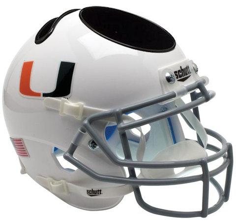 Miami Hurricanes Miniature Football Helmet Desk Caddy <B>White with Black Mask</B>