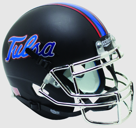 Tulsa Golden Hurricane Authentic College XP Football Helmet Schutt <B>Matte Black Chrome Mask</B>