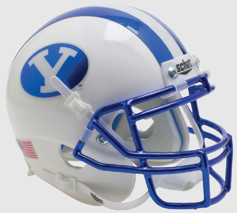 Brigham Young Cougars Authentic College XP Football Helmet Schutt <B>Chrome Blue Decal and Mask</B>