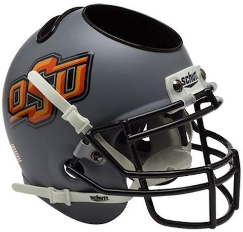 Oklahoma State Cowboys Miniature Football Helmet Desk Caddy <B>Matte Gray</B>