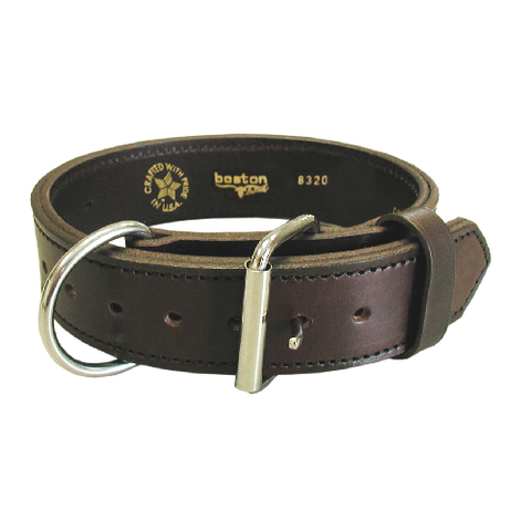 Leather Agitation Dog Collar, 2" with Nickel Hardware