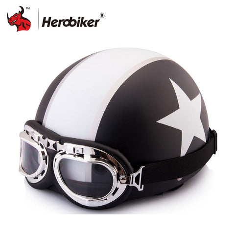 Hot Motor Scooter Motorcycle Motocross Capacete Open Face Half Matted Black Stars Helmet & Goggles Men Women Motorcycle Helmet