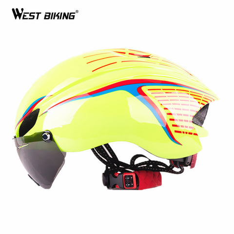 WEST BIKING Integrally EPS Cycling Helmet with Goggles Aerodynamic Ultra-Light Mountain Bike Helmet Lens MTB Bike Bicycle Helmet