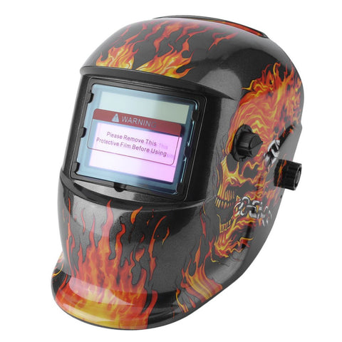 Solar Power Auto Darkening Adjustable Shade Range TIG MIG MMA Electric Welding Mask Helmet Solder Cap Flaming Skull Design